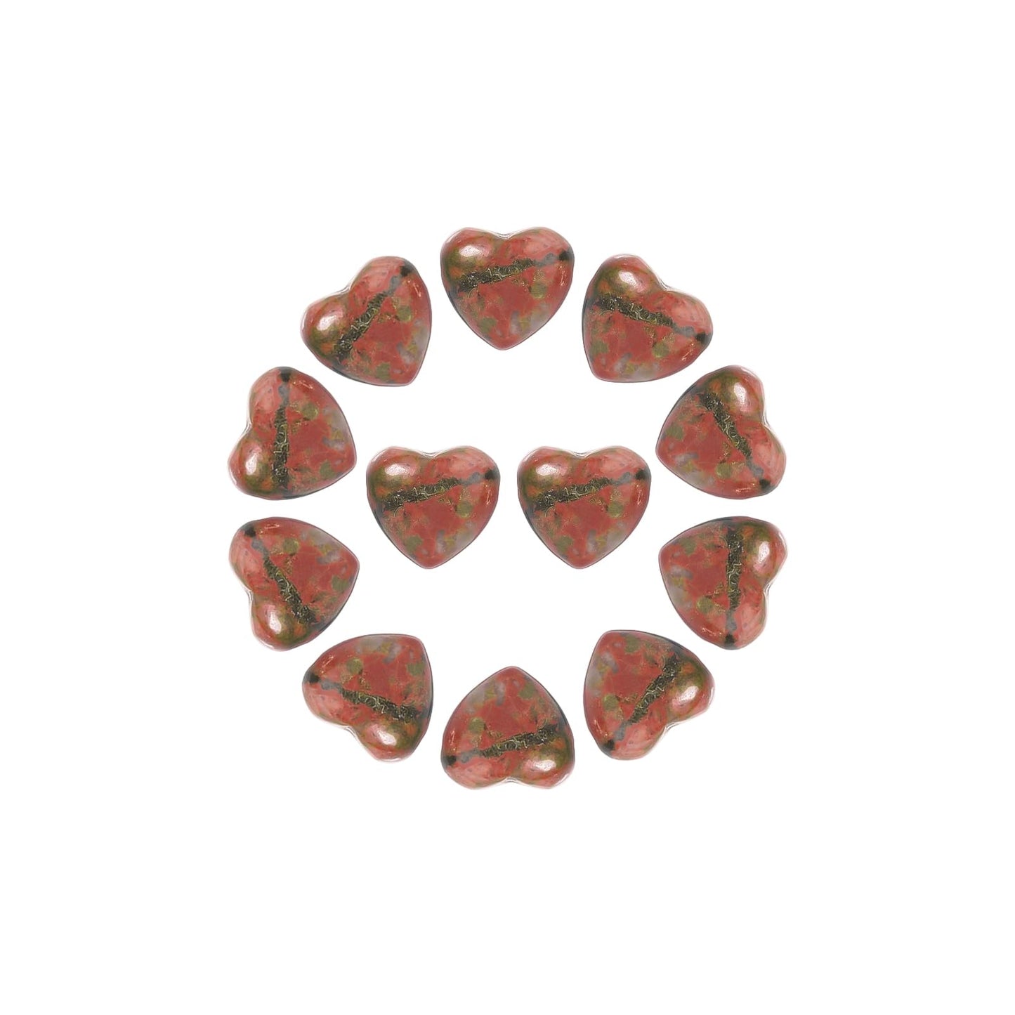 Yochus 5pcs Unakite Natural Heart Stone Beads，12mm Healing Energy Gemstone for Jewelry Making Earring Necklace DIY