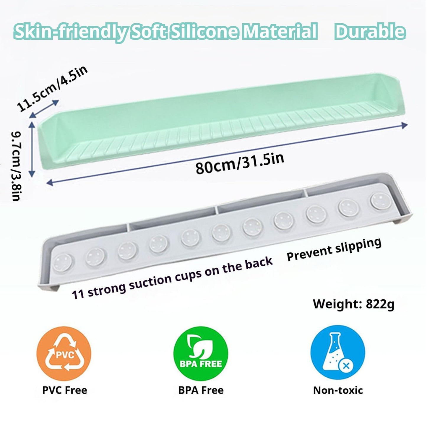 Bathtub Splash Guard for Kids – Silicone Bath Tub Splash Guard with Suction Cups, Tub Topper Play Shelf & Toy Holder, Fun Bath Time for Toddlers Baby (Gray)