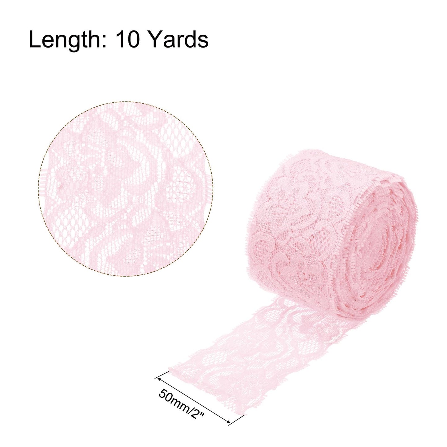 MECCANIXITY Lace Trim 10 Yards 2 Inch Flower Elastic Lace Ribbons for Craft Gift Package Decoration Wedding Headbands Pink