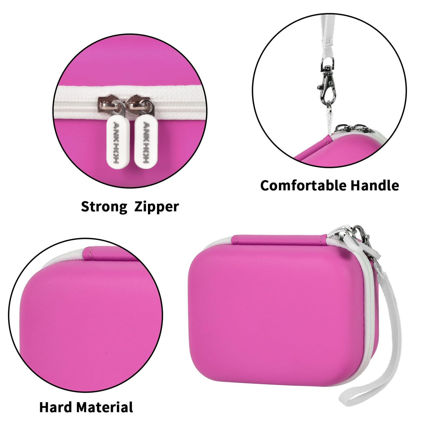 ANKHOH Label Maker Case for Memoking T02/ for Phomemo M02/ M02S/ M02 Pro/ Q30S/ for Ponek Mini Pocket Printer, Portable Sticker Printer Storage Holder Organizer Bag Paper&USB Cables, Box Only (Rose)