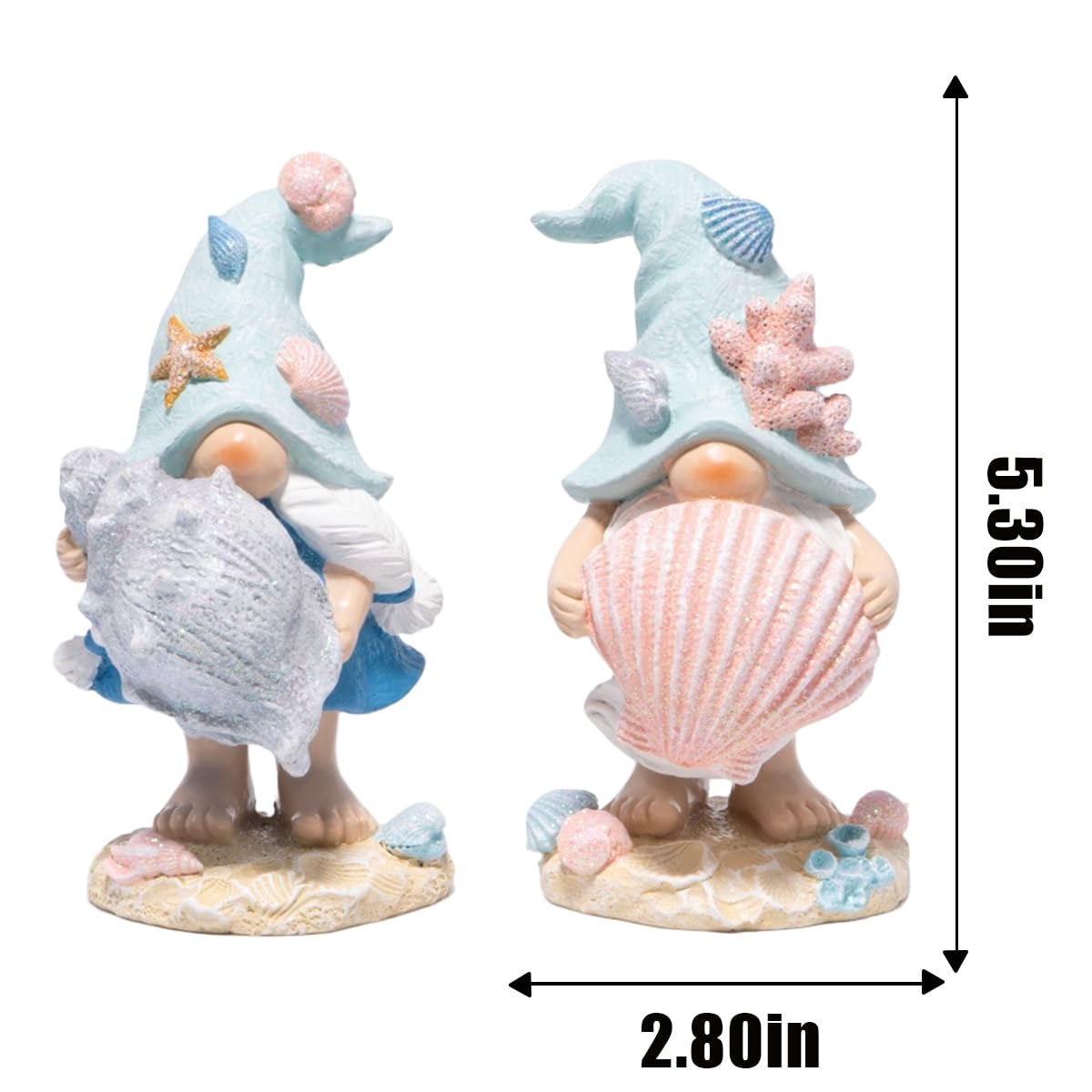Hodao Coastal Ocean Gnome Figurines – Hand-Painted Resin Beach Gnomes with Seashell & Starfish Hats, Summer Sea Decorations for Indoor Home, Bedroom & Tabletop, for Ocean Lovers