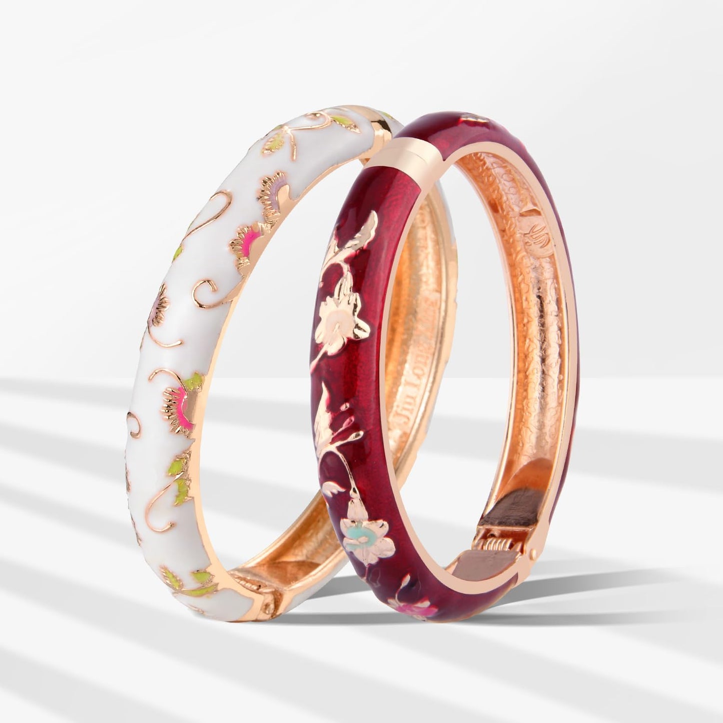 UJOY Vintage Bracelet Plated Enameled Jewelry Spring Hinge Metal Cuff Cloisonne Bangles Set Gift Box Packed 55A81-55A108 red White