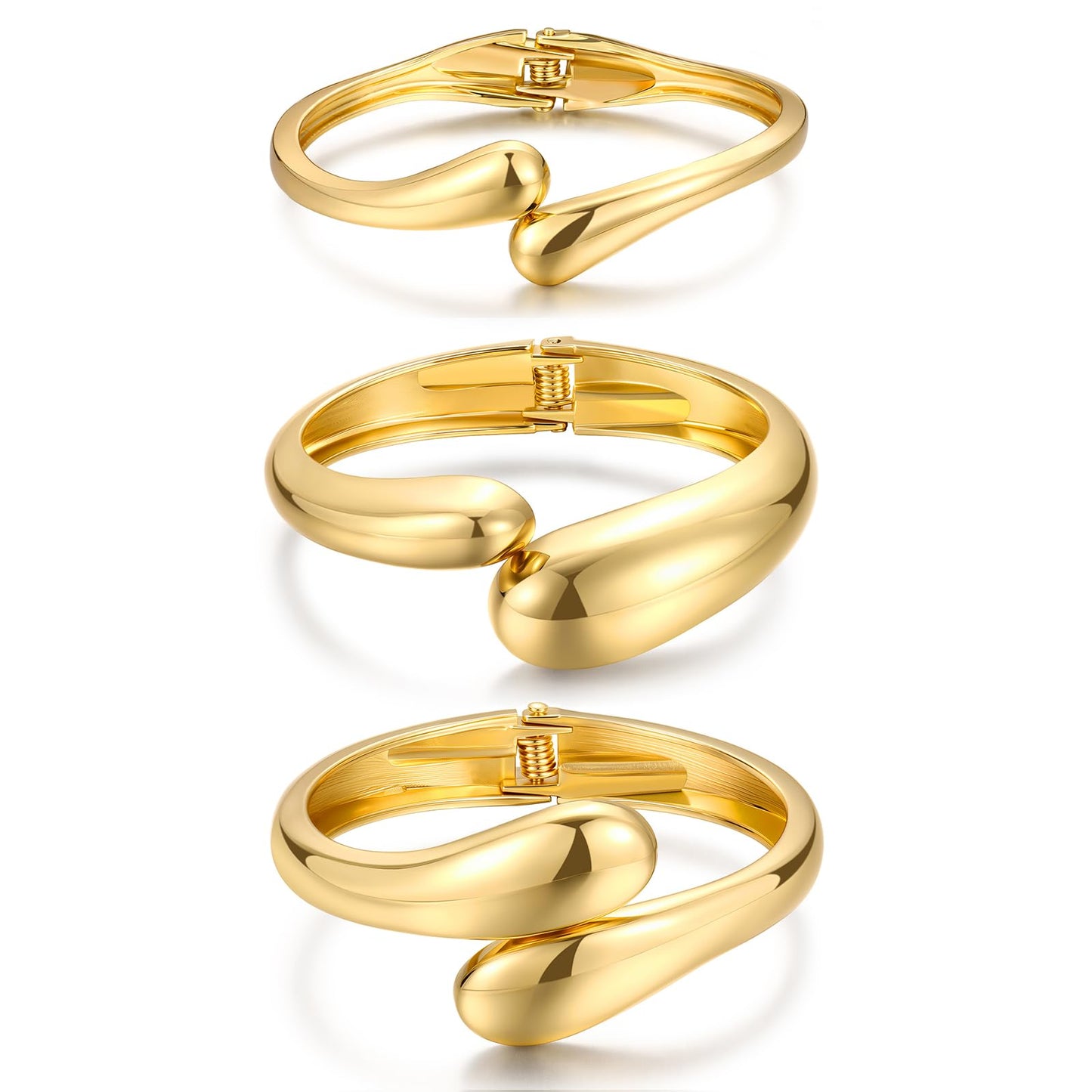 Dodder 3PCS Chunky Gold Bangle Bracelets for Women, 14K Gold Plated Big Stackable Bangles Set, Gold Bracelet Stack