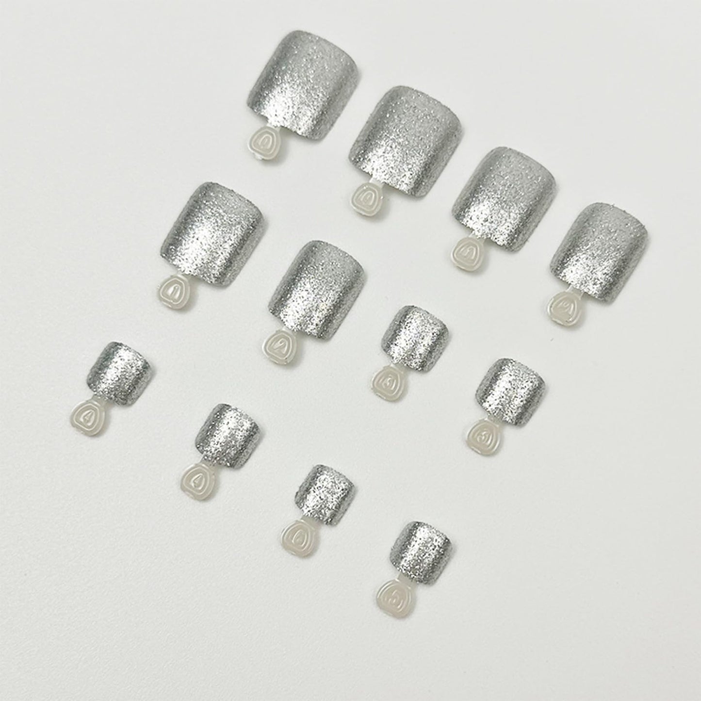 IMRAIN Glitter Press on Toenails Short Square Fake Toe Nails Full Cover Artificial Glossy False Toe Nails Solid Silver Stick on Nails Shiny Summer DIY Nail Art 24Pcs
