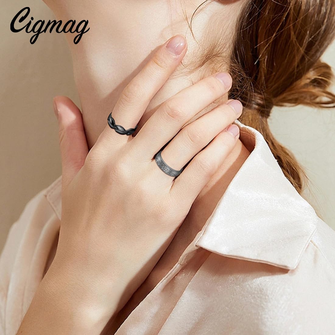 Cigmag 7X Copper Rings for Women 99% Solid Pure Copper Ring Adjustable with Present Box (2PCS Black)