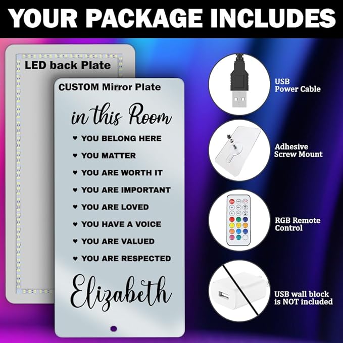 Custom Inspirational Diversity LED Light - Room Mirror - Name Light Up Sign for Wall - RGB Name Sign - Handmade Led Mirror for Bedroom