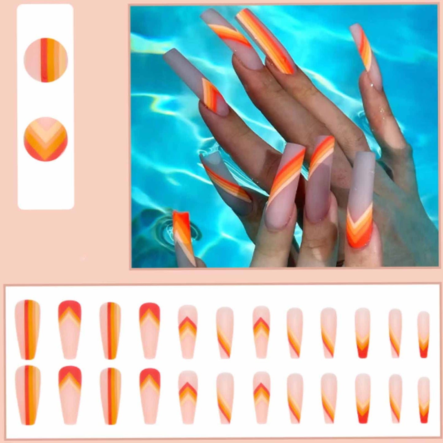 Kamize Extra Long Fake Coffin Nails Orange Press on Nails Matte Acrylic Nails Full Cover False Nails for Women and Girls24PCS