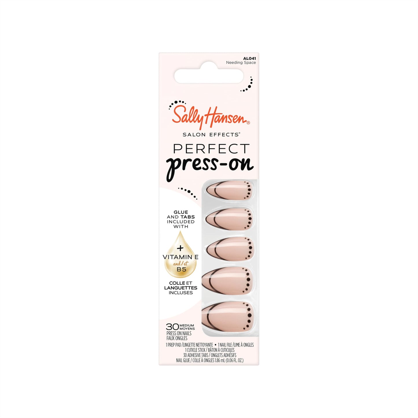 Sally Hansen Salon Effects Perfect Press-On Nails | Almond Shape | Easy to Apply, Non-Damaging| 30 Nails, Nail Glue, Adhesive Tabs, File| Needing Space