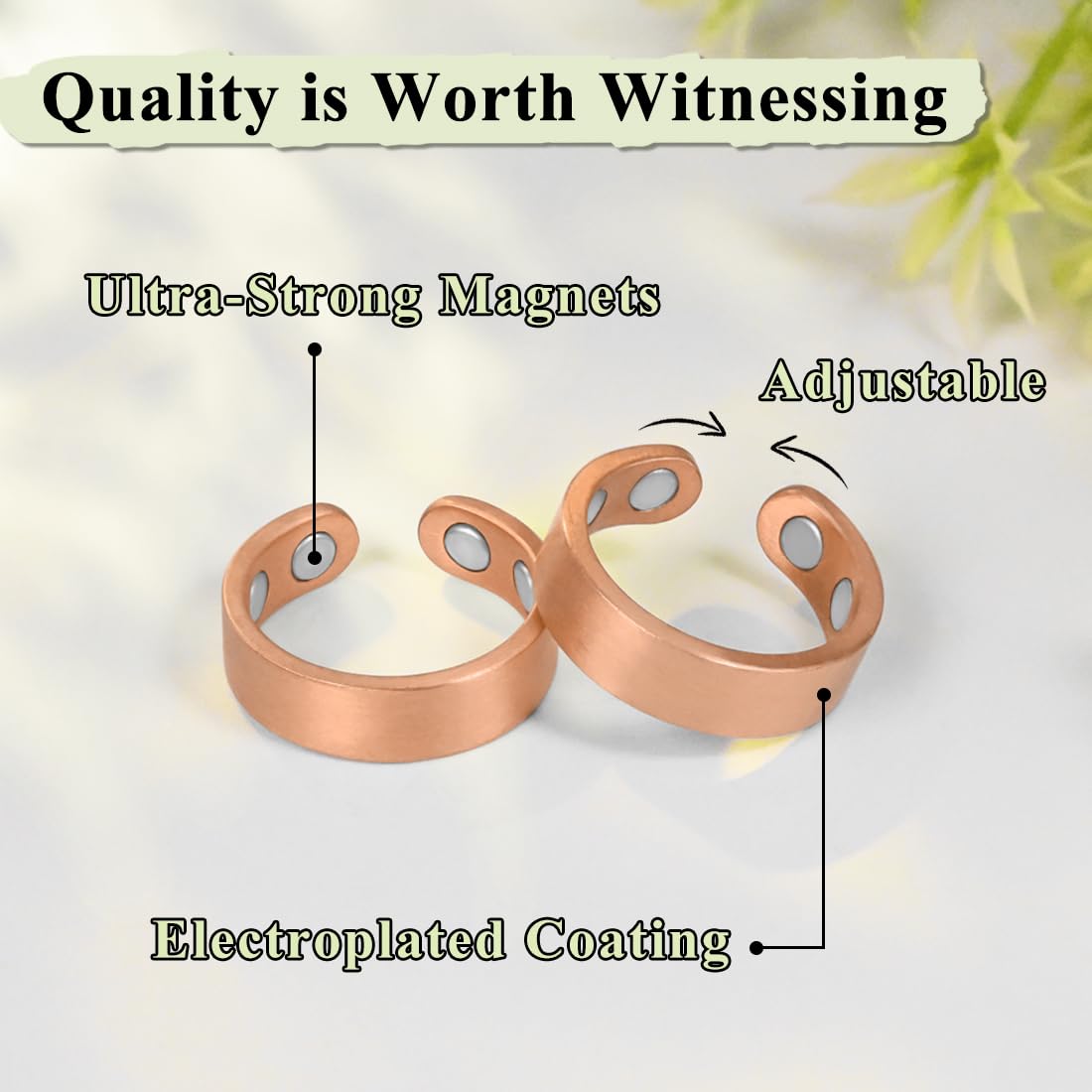 Vicmag Copper Magnetic Rings for Women 99.9% Copper Finger Ring Ultra Strength Magnet Gift Adjustable