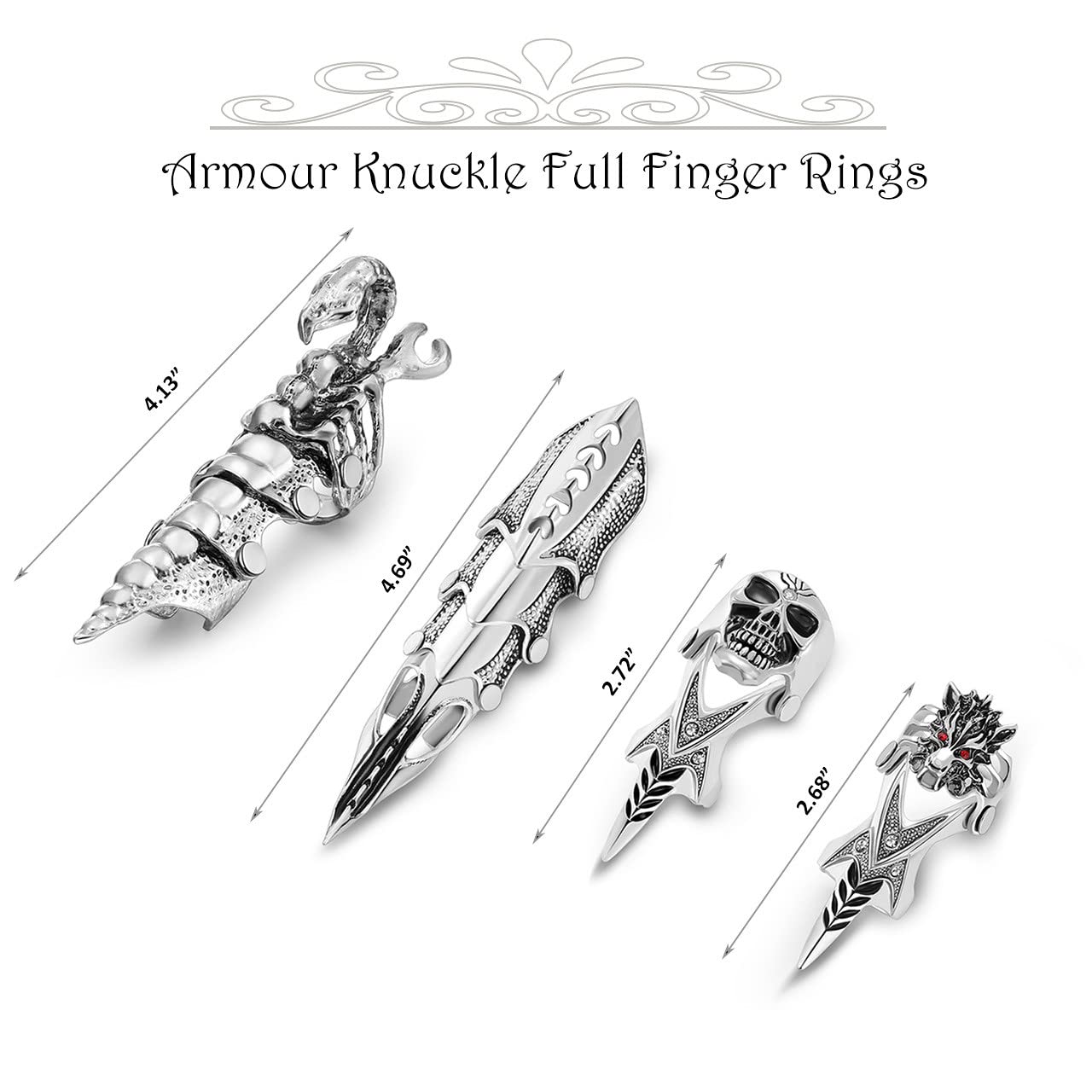 BOPREINA Punk Men's Armour Knuckle Joint Full Finger Double Loop Activity Ring Rock Gothic Hinged Rings Halloween Party Cosplay Costume Accessories Jewelry E