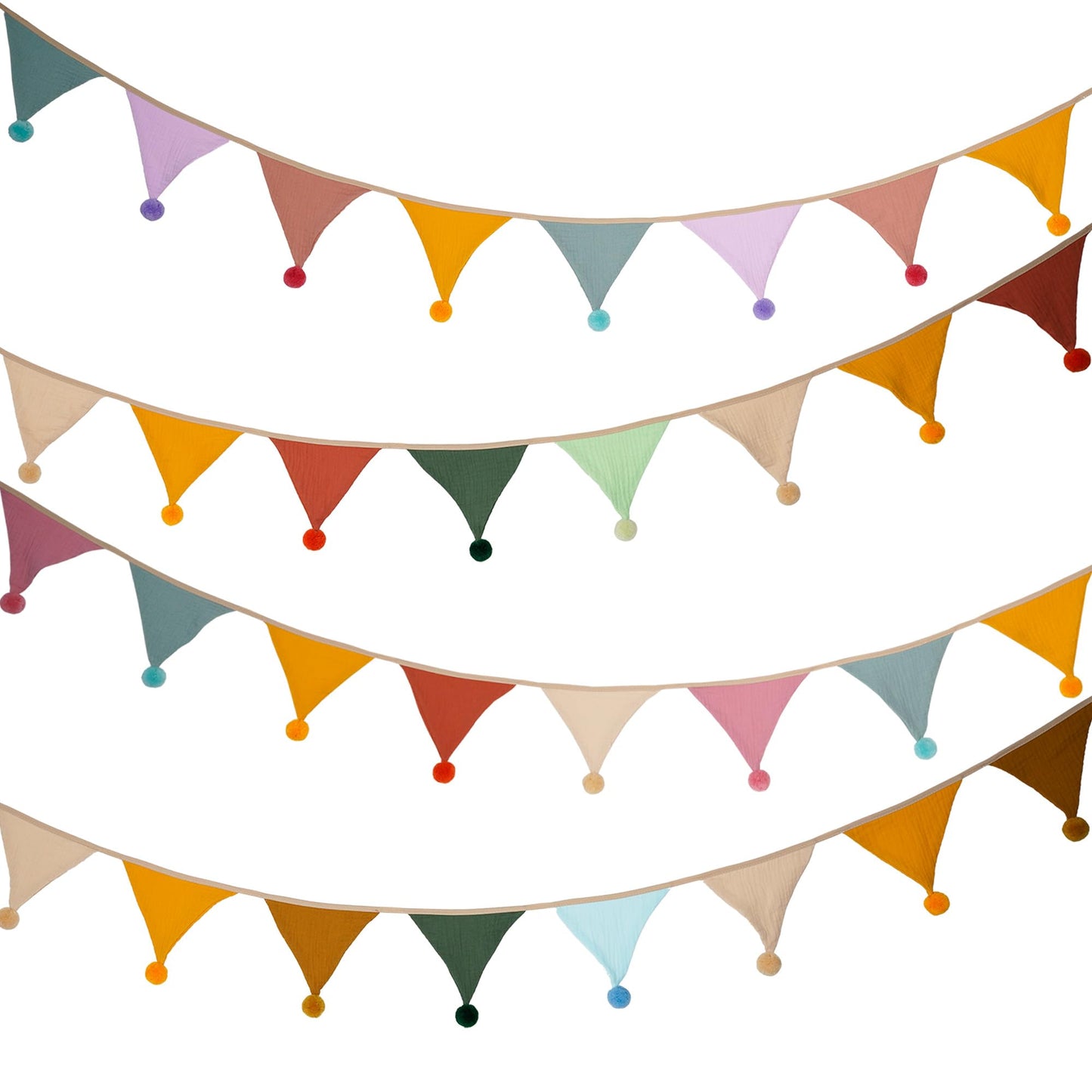 Fabric Bunting Banner, 2 Pack Handmade Neutral String Banner with Felt Ball Each 8.5 ft 10 Flags Nursery Wall Hanging Wedding Birthday Home Baby Shower Party Decoration Bunting (Pink 2 Pack)