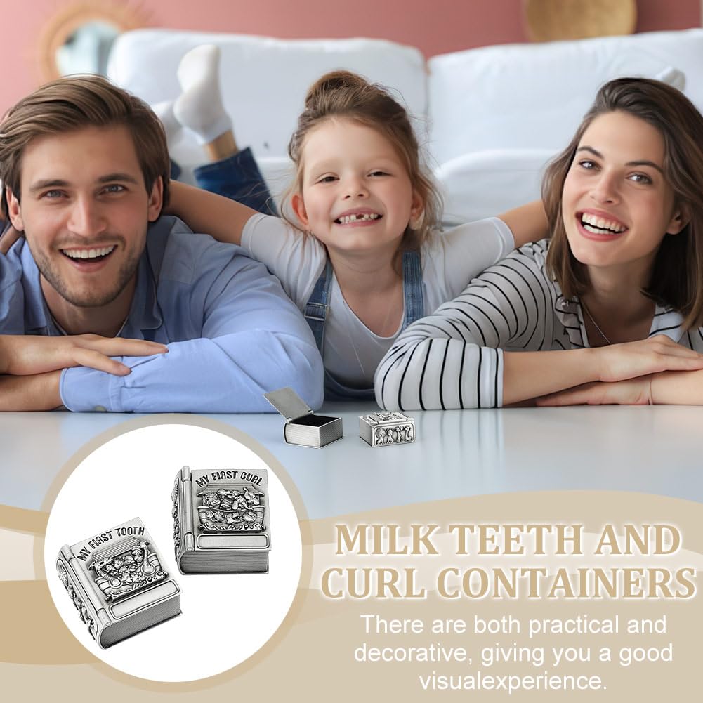 FINGERINSPIRE 2Pcs My First Curl and My First Tooth Keepsake Box Antique Silver Tooth Collection Organizer Holder My First Curl and Tooth Keepsake Box Set for Kids to Keep The Childhood Memory
