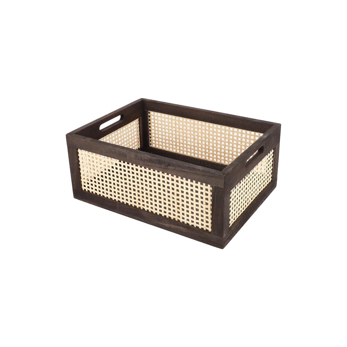 HODAKJUE Desktop Storage Basket, Sundry Office Drawer Storage Box, Wood Frame Storage Basket. (Brown-Large)