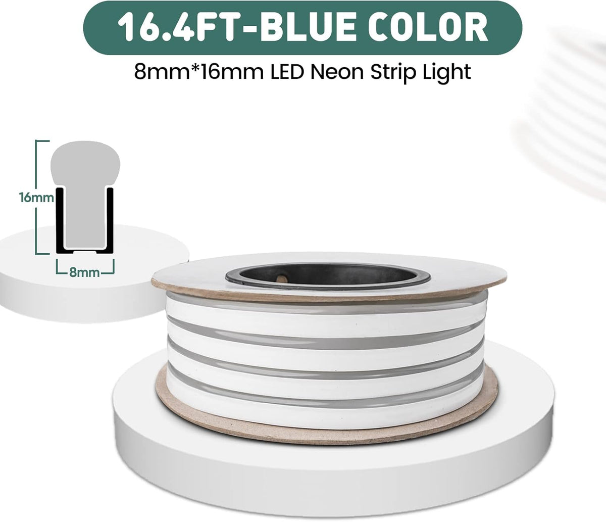 GZBtech Flexible LED Neon Rope Lights 16.4FT,AC 110-120V Waterproof Neon Strip Light, 120LEDs/M Cuttable Connectable Rope Lighting for Indoor Outdoor Home Decor/Commercial Building Use-Blue 5M