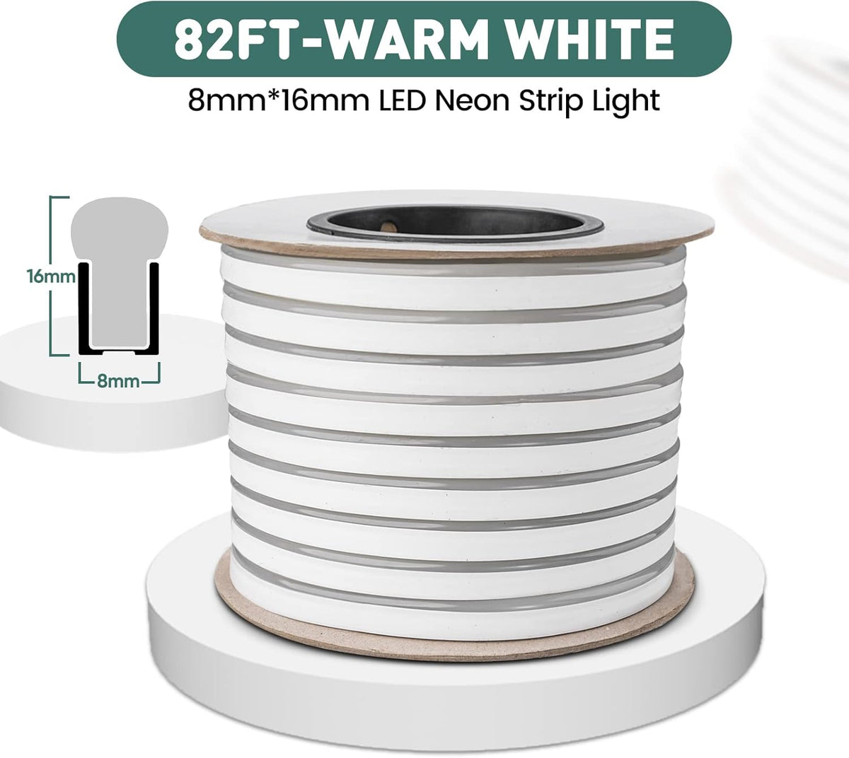 GZBtech Flexible LED Neon Rope Lights 82FT,AC 110-120V Waterproof Strip Light, 120 LEDs/M Cuttable Connectable Neon Lighting for Indoor Outdoor Home Decor/Commercial Building Use-Warm White 25M