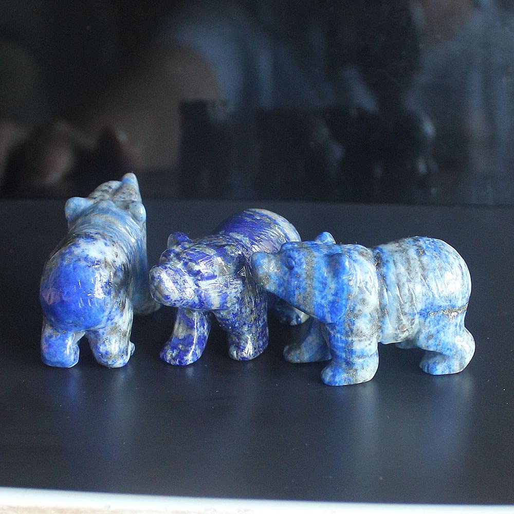 2'' Hand Carved Lapis Lazuli Crystal Bear Figurine Gemstone Statue Animal Carving Desktop Home Decor (Natural Lapis)
