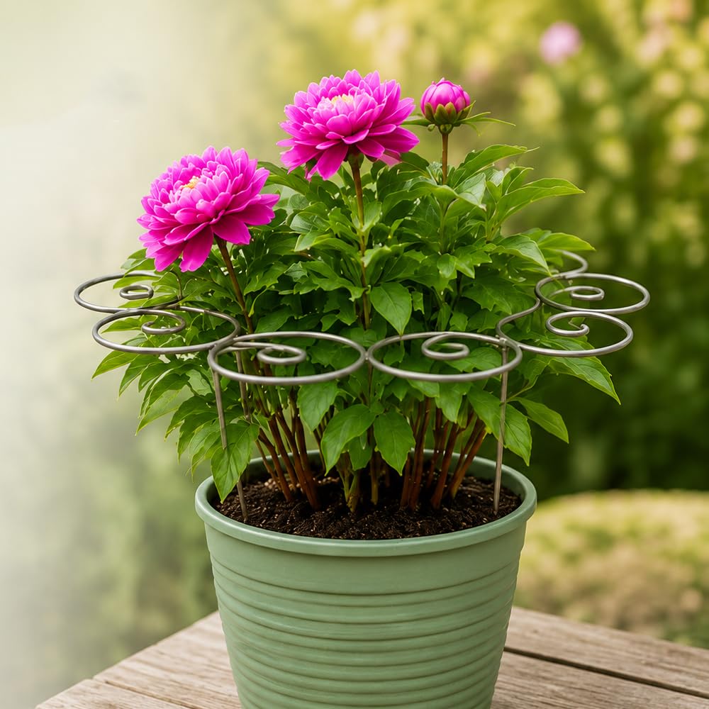 jenvd Metal Plant Support Ring for Garden Flowers, Stackable Plant Stakes for Indoor Outdoor Pots (S)