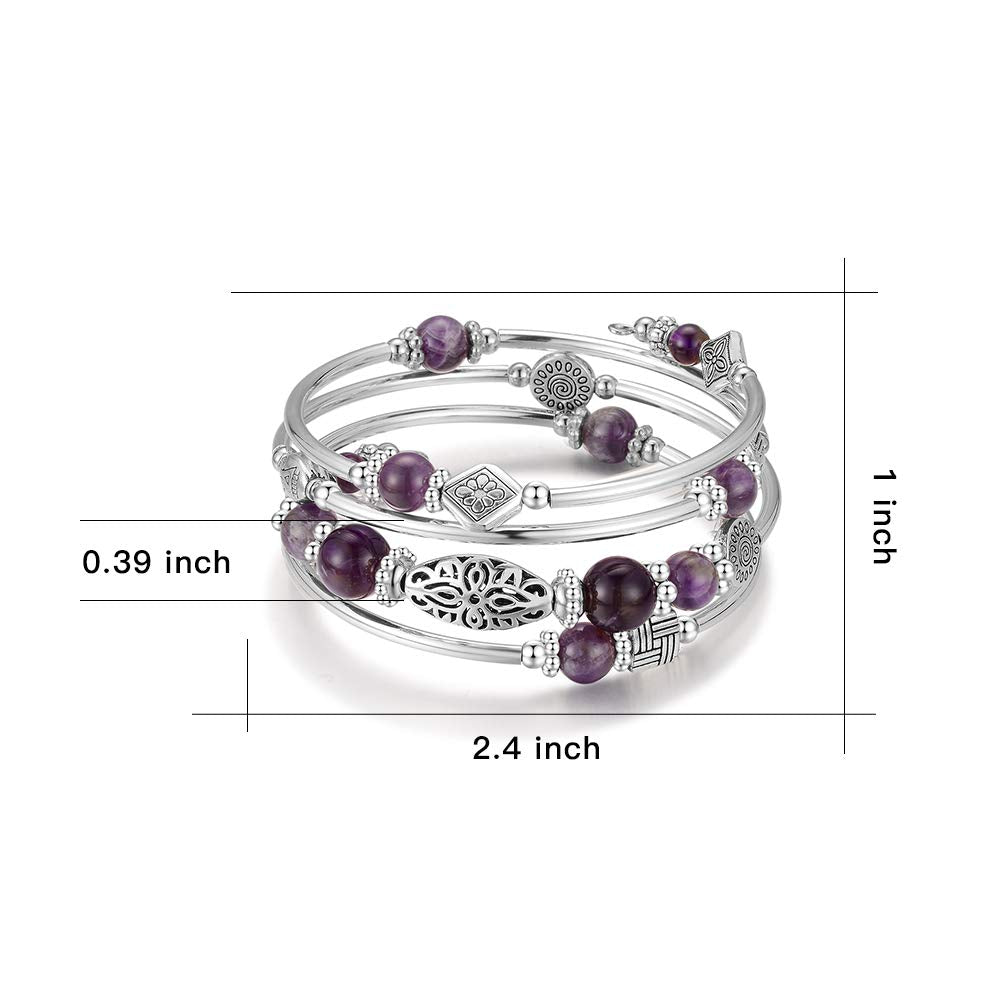 BULINLIN Layered Wrap Bangle Turquoise Bracelet - Bead Bracelet with Natural Agate Stone, Gifts For Women (02-Purple)