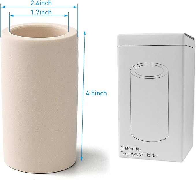 Toothbrush Holder - Office Pen Holder,Bathroom Diatomite Toothbrush Holder,Desk Pen Holder,Stand Cup to Waterproof and Absorb Odor, Sleek and Modern Design Decrotion for Bathroom.(Beige)