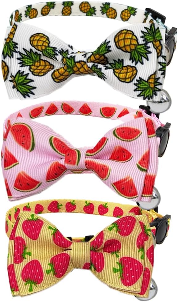3 Pack Cat Collar Breakaway with Removable Cute Bow Tie and Bell Adjustable Safety Buckle Shark Print White Light Blue and Blue