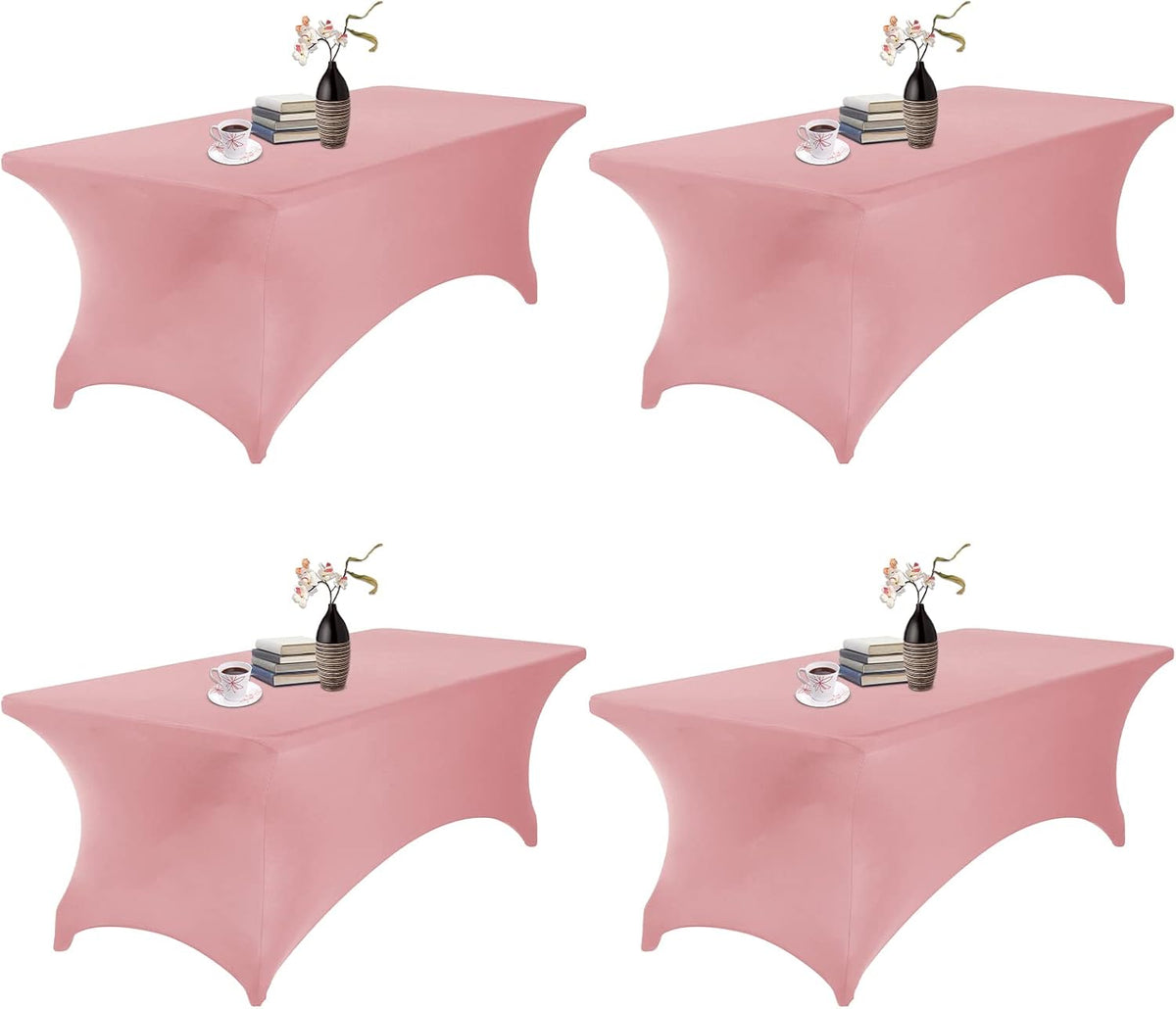 4Pack Spandex Waterproof Table Covers 8ft，Spandex 8ft Waterproof Table Cover for Party,Wedding, Banquet, and Events(Dusty Pink)