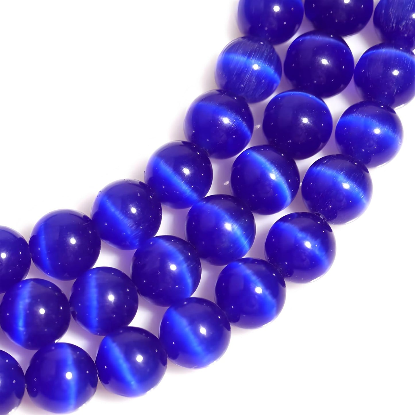 HAAMIIQII 45pcs 8mm Royal Blue Cat Eye Beads Round Loose Gemstone Beads for Jewelry Making Strand 15 Inch