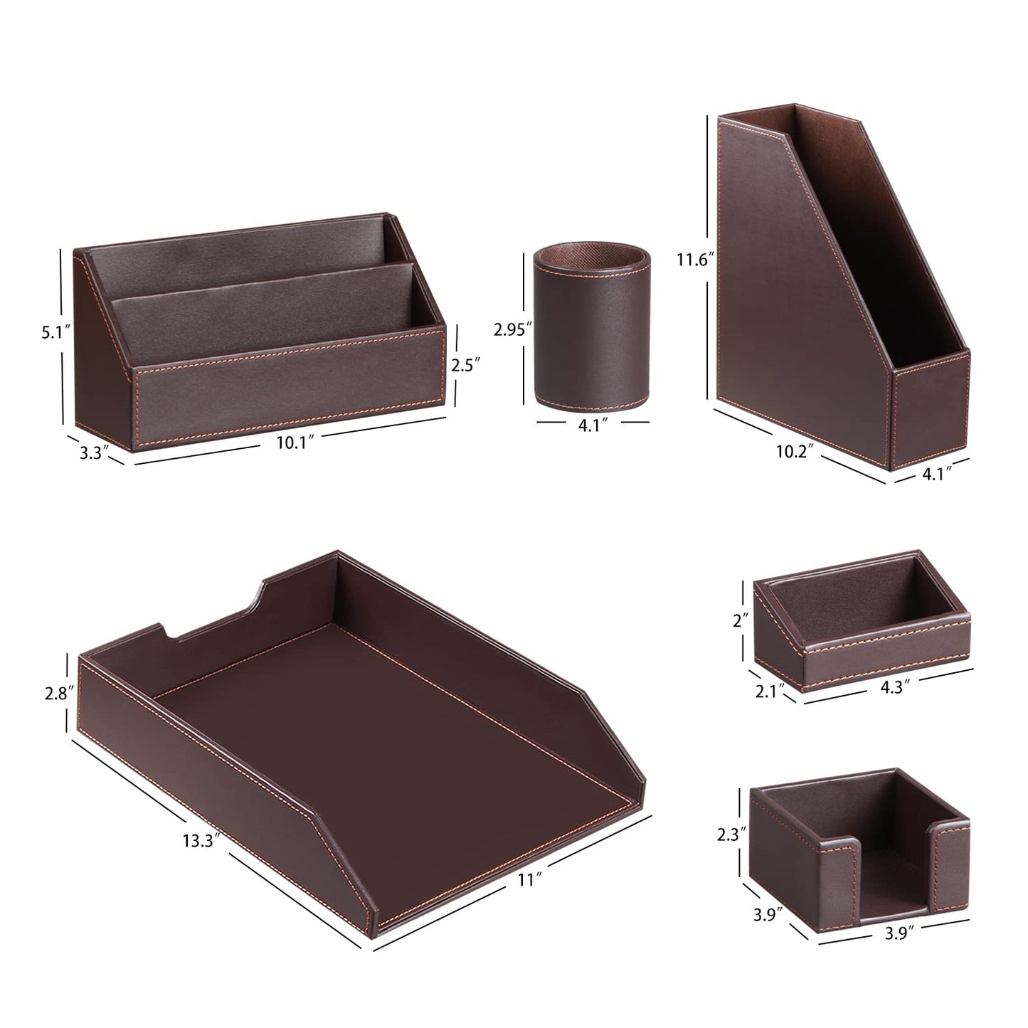 Desk Accessories and Workspace Organizers, 6 PCS Office Supplies Organization Set- Pencil Cup, Business Card Holder, Sticky Note Dispenser, Mail Sorter, Letter Tray, Files Holder, Desktop Caddy