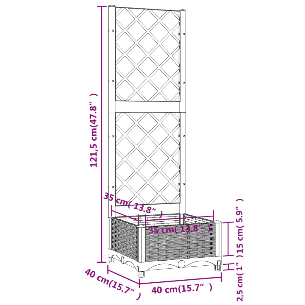Kalmrek Garden Planter Black Polypropylene with Trellis 15.7 x 15.7 x 47.8 in Square Container for Outdoor Balcony Patio Raised Flower Display