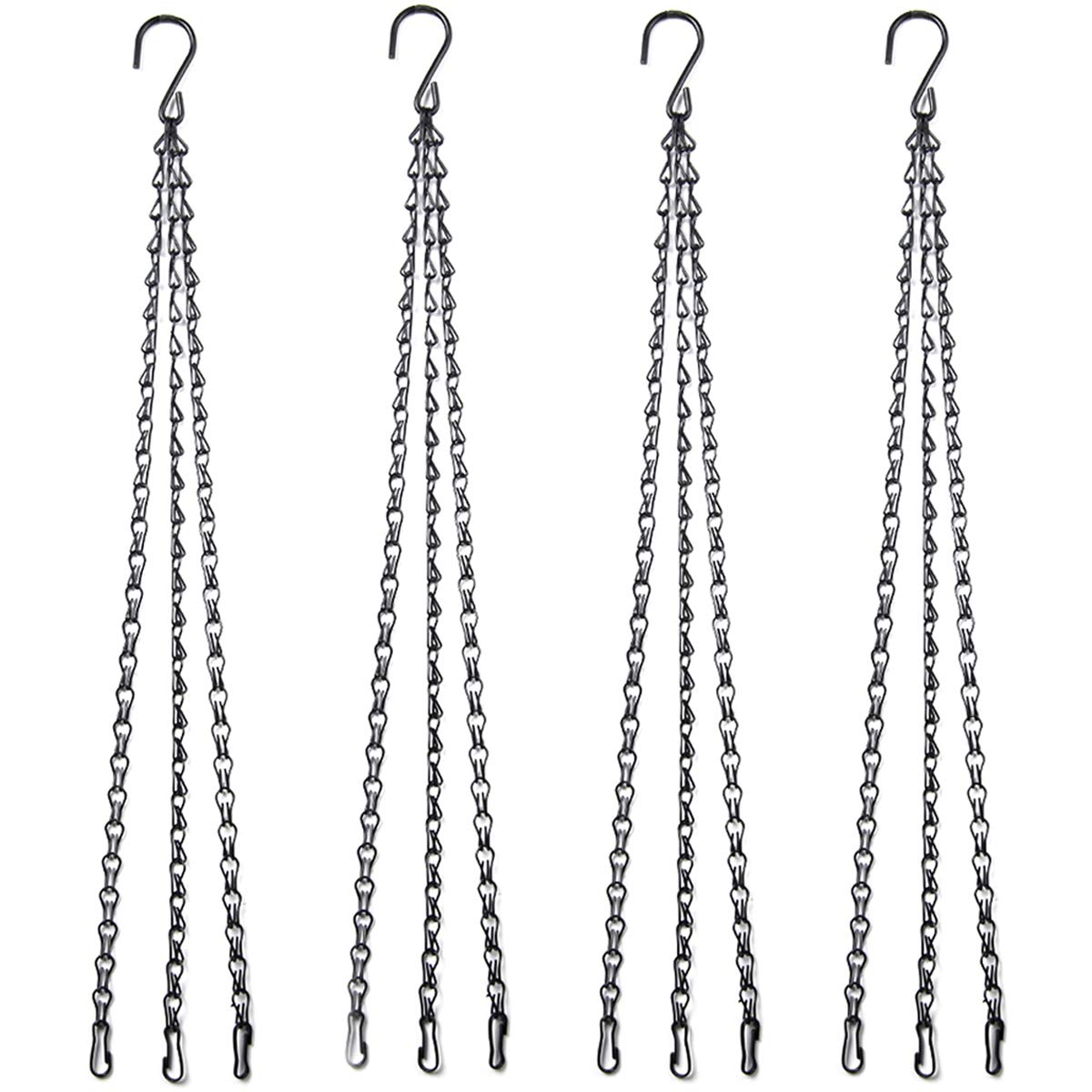 Flower Pot Chain 24 Inch Hanging Flower Basket Galvanized Replacement Chain 3 Point Garden Plant Hanger (4pcs(Black))