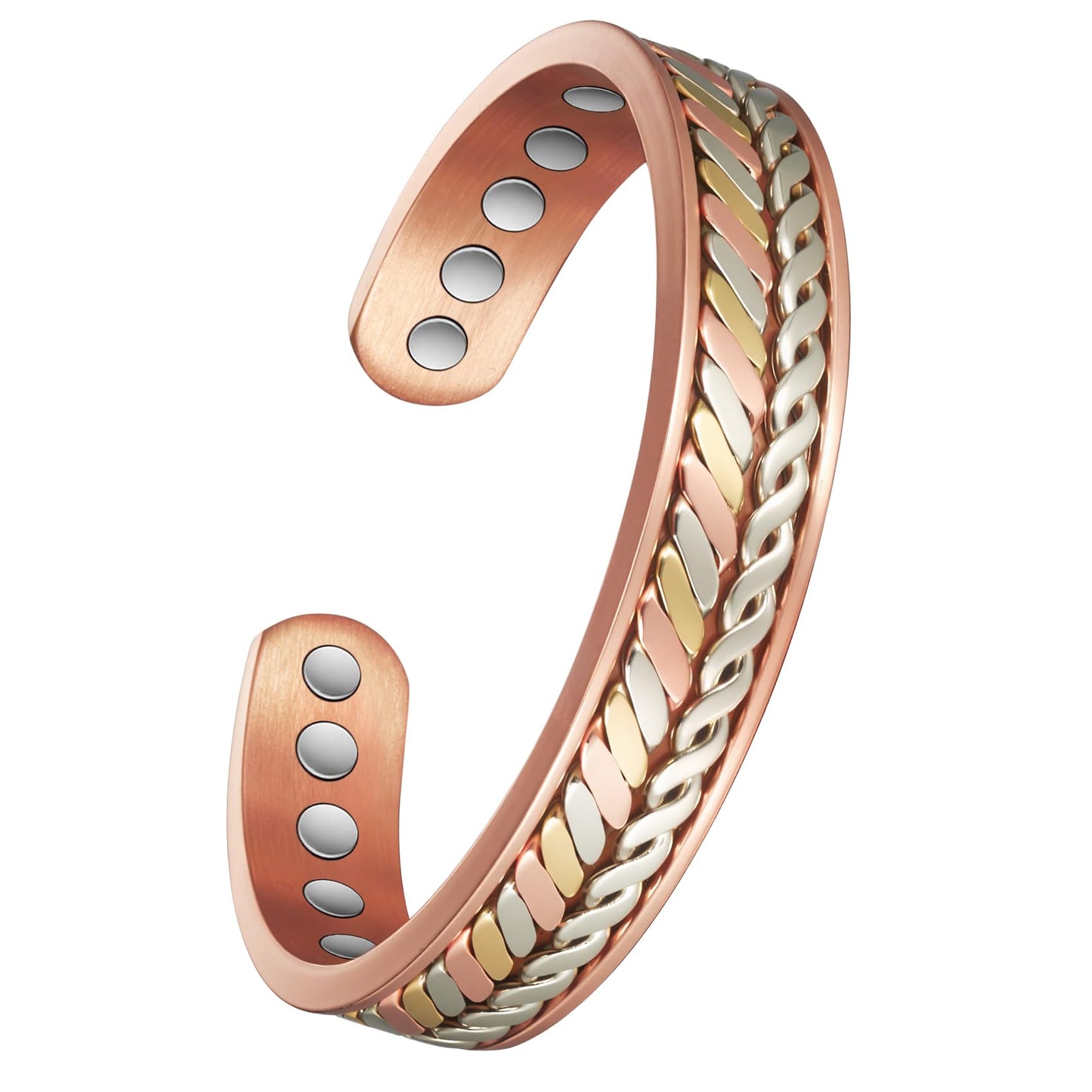 MagSølv Copper Magnetic Bracelets, 99% Pure Copper Bracelet Adjustable for Men & Women with 3500 Gauss, Tricolor Gold Jewelry Gift