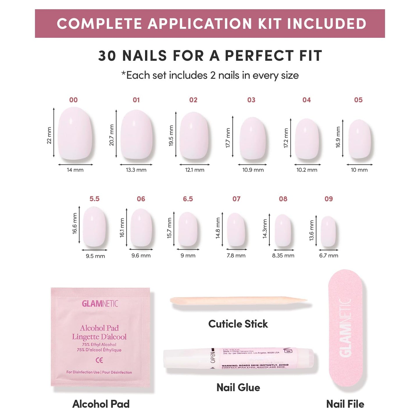 Glamnetic Press On Nails - Sweetie Set | Super Short Pink Fake Nails, Extra Short Salon Quality Milky Nails | 12 Sizes - 30 Nail Kit with Glue