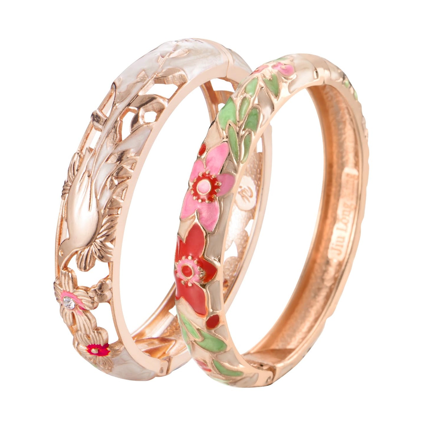 wynameleri Vintage Cloisonne Jewelry Gorgeous Rhinestone Handcrafted Bracelets Enamel Flower Bird Hinged Cuff Bangles Gifts 88A31-55A101 Cream White