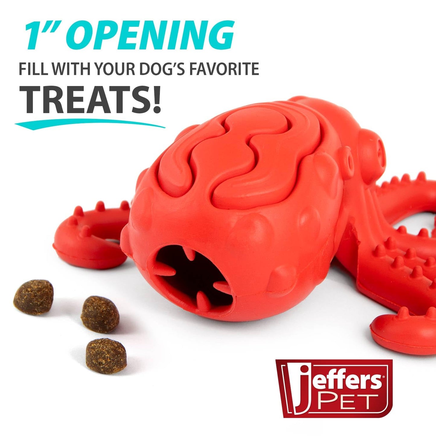 Jeffers Pet Natural Rubber Dog Chew Toy – Red Octopus, Medium – Treat Dispensing, Vanilla Scent, Durable, Non-Toxic, Dishwasher Safe, Interactive Fetch & Tug Toy - Perfect for Training