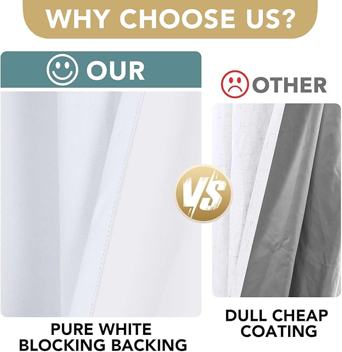 H.VERSAILTEX Linen Blackout Curtains 84 Inches Long 100% Blackout Thermal Insulated Textured Linen Look Curtain Draperies Anti-Rust Grommet, Energy Saving with White Liner, 2 Panels, Bright White
