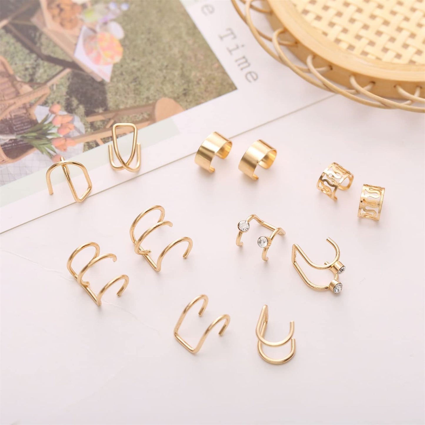 coadipress Ear Cuffs Earrings Set for Women Non-Piercing Stainless Steel Dainty Helix Cartilage Ear Clip On Wrap Earring Set Fake Nose Ring Non-Piercing Adjustable (Gold)