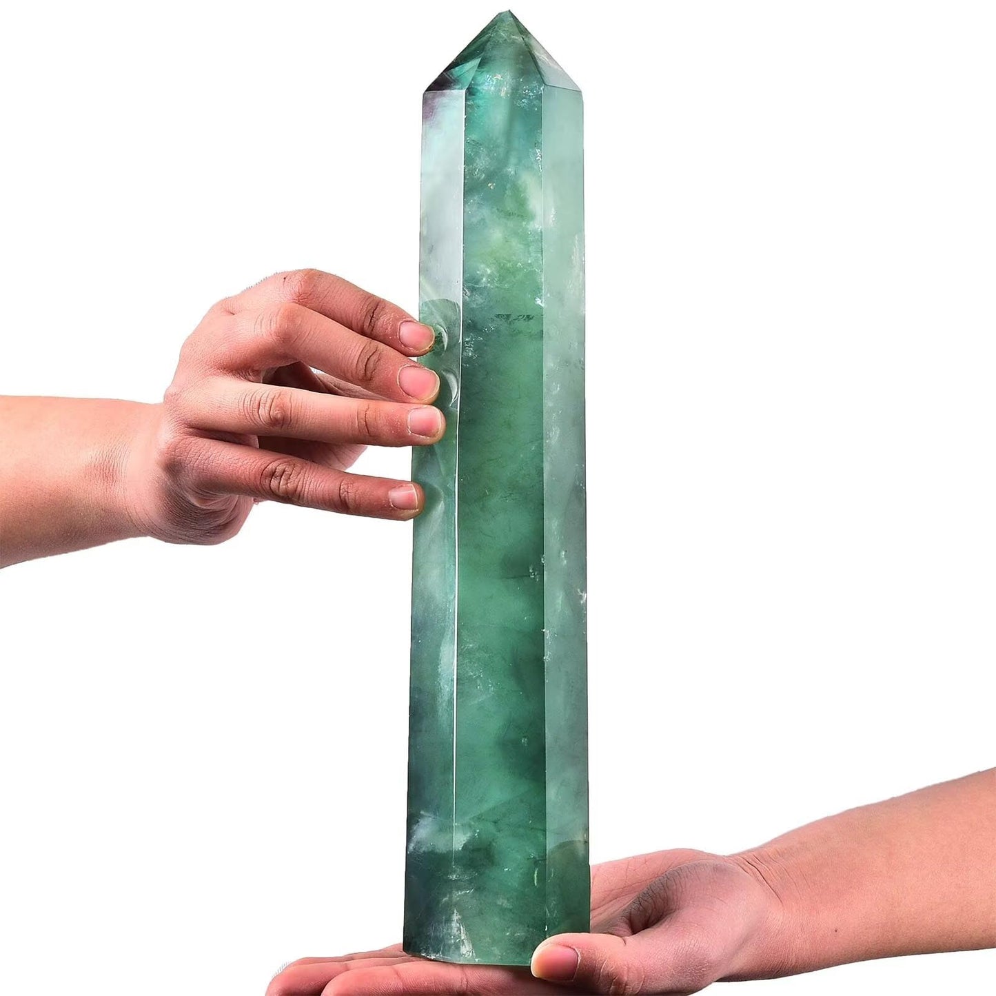 AMOYSTONE Extra Large Healing Crystal Obelisk Towers Green Fluorite Point Wand Home Decor Reiki Healing 2.2-2.6LBS