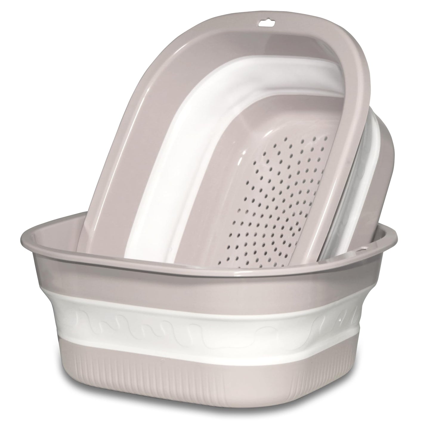 Cemome Collapsible Dish Basin with Colander, Foldable 2-in-1 Dish Pan and Strainer Set with Drain Holes, Portable Wash Basin for Kitchen Sink, Camping, Travel & RV (Pink)