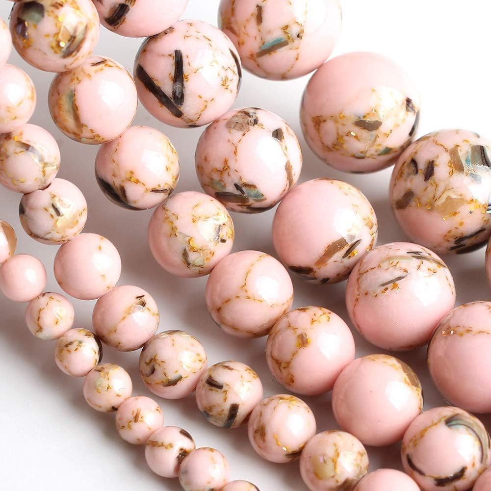 Yochus 45pcs Pink Shell Turquoise Beads，8mm Natural Stone Round Loose Beads for Jewelry Making Earring Necklace DIY Crafts