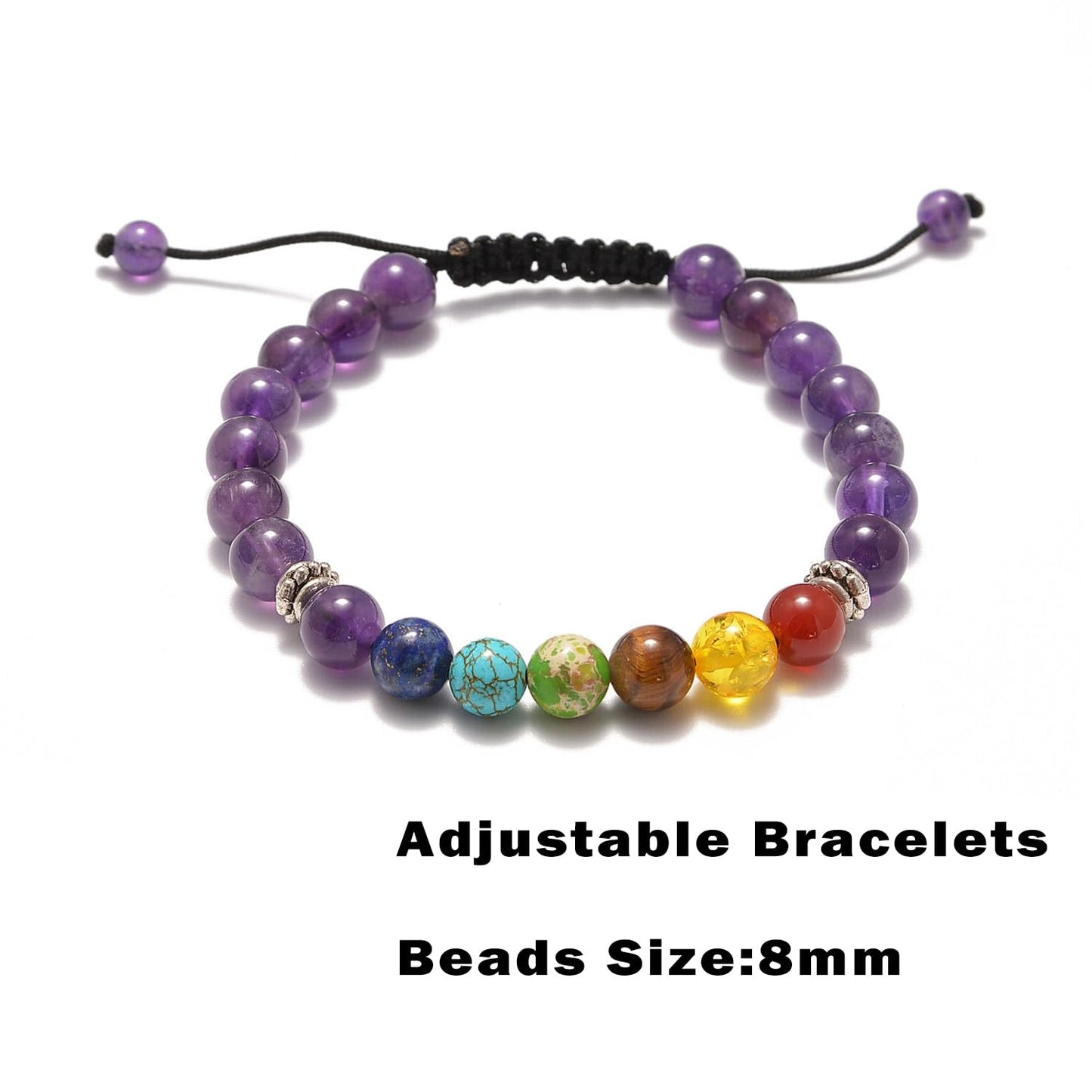 AD Beads 2Pcs His & Hers Distance Beads Bracelets Elastic Natural Stone Yoga Bracelet (7 Chakras-Amethyst)