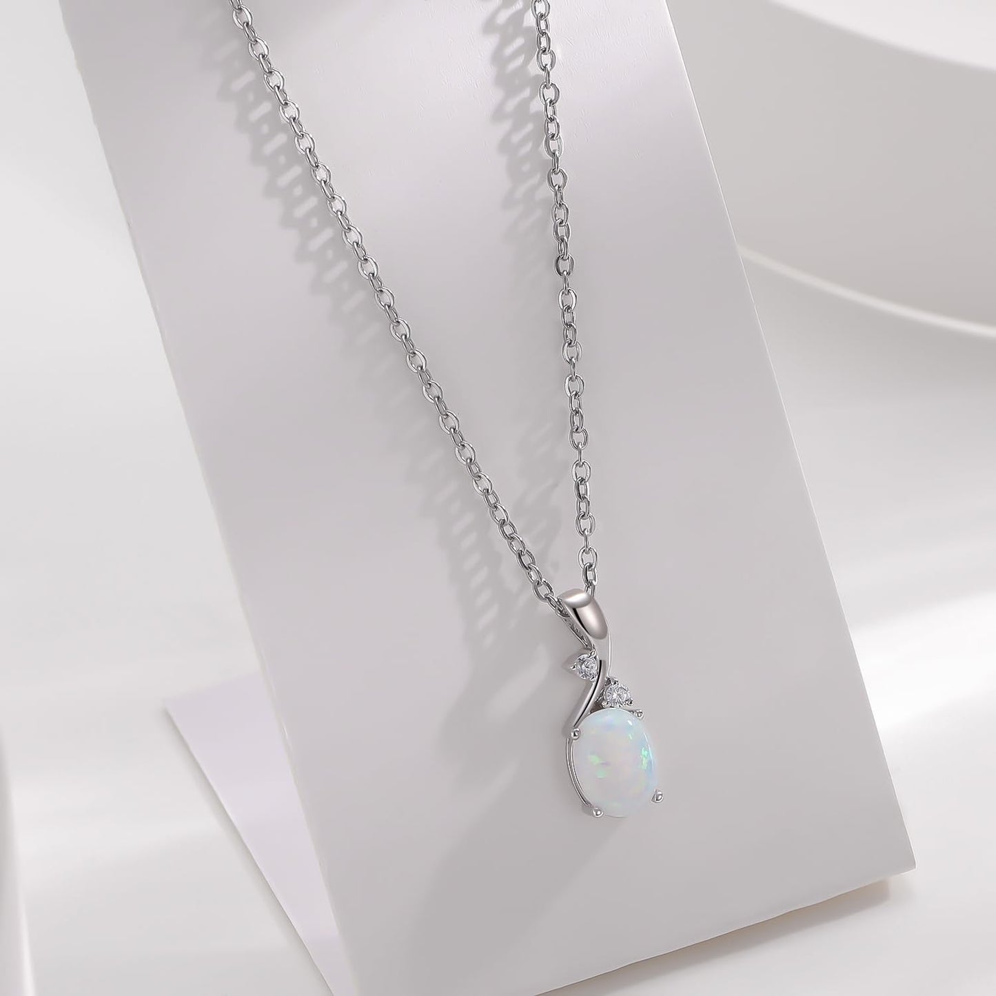 AILUOR Vintage Opal Pendant Necklace, Silver Plated Created Gemstone Oval White Opal Fashion Jewelry for Women Mother - Endless Love (Silver)