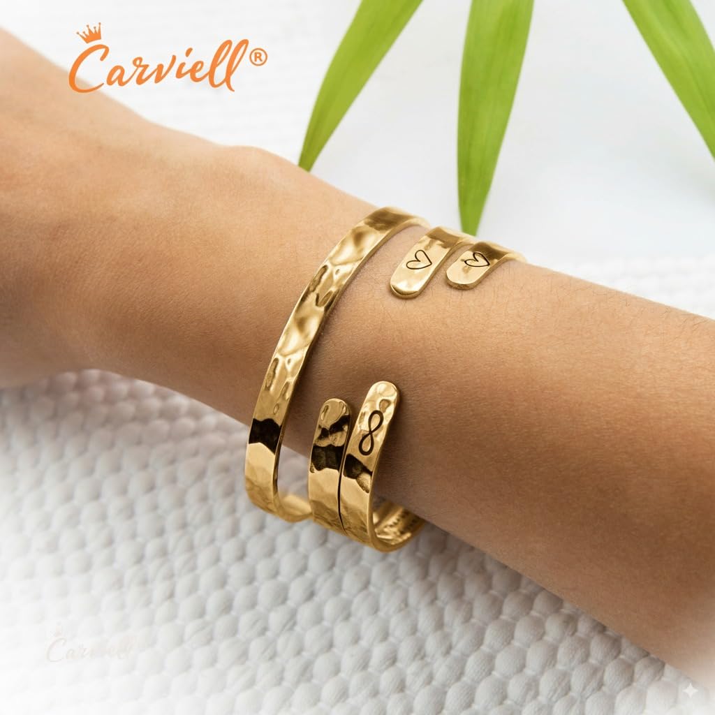 Carviell Christian Gold Bracelet for Women – Be Still and Know That I Am God Psalm 46:10 Engraved Cuff, Religious Faith Jewelry, Inspirational Gift for Daughter, Sister, Friend, or Granddaughter