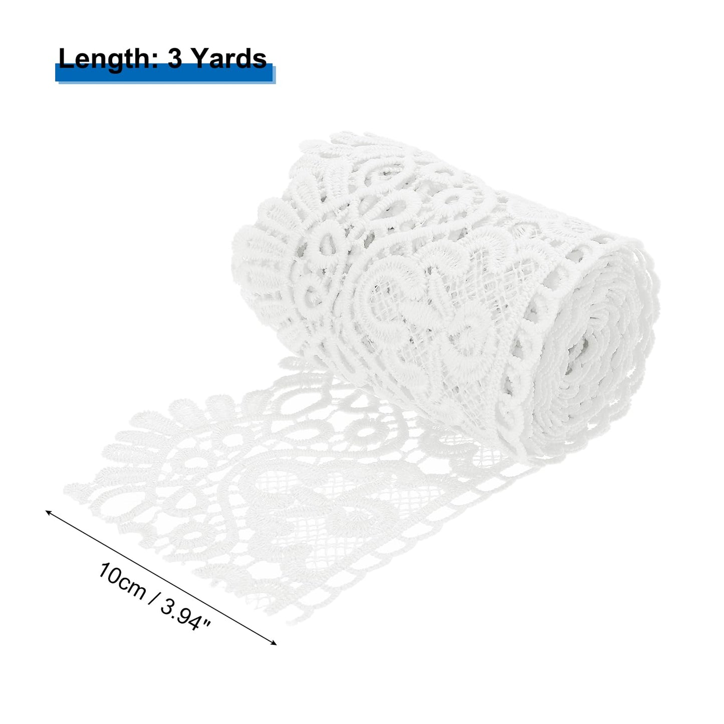 MECCANIXITY 4 Inch Wide 3 Yard Lace Ribbon Floral Pattern White Lace Trim Ribbon for Sewing Making DIY Crafts Gift Wrapping Wedding Decor
