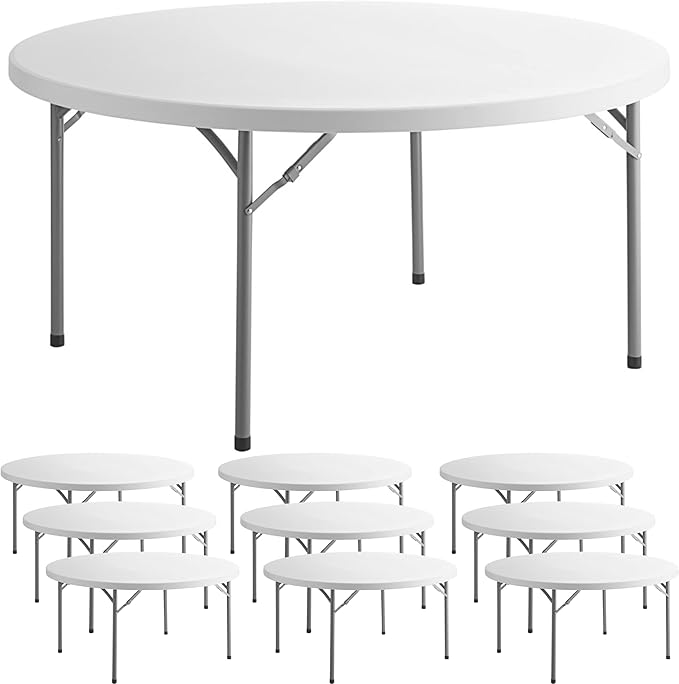 10 Pack 60" Round Granite White Plastic Folding Table - Heavy Duty Banquet, Party, Wedding Table - 5-Foot