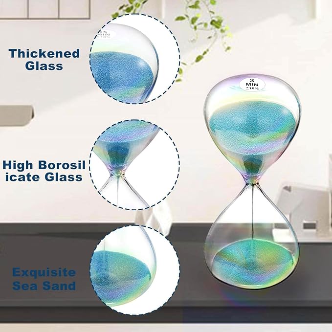 SuLiao Sand Timer 3 Minute Hourglass,Turquoise Sand Clock,Large Reloj De Arenai 3 Min,Colorful Biloba Puff Minimalist Hour Glass Sandglass for Home,Desk,Office Decorative