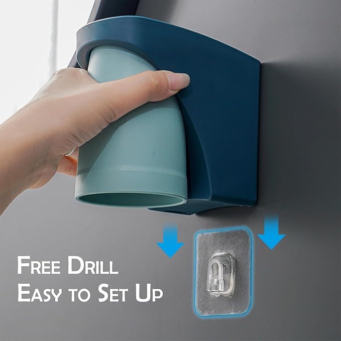 Magnetic Cup Holder for Bathroom, sgzscl Toothbrush Wall Mounted Toothpaste Storage Drain Drill-Free Space Saving Organizer for Family Members