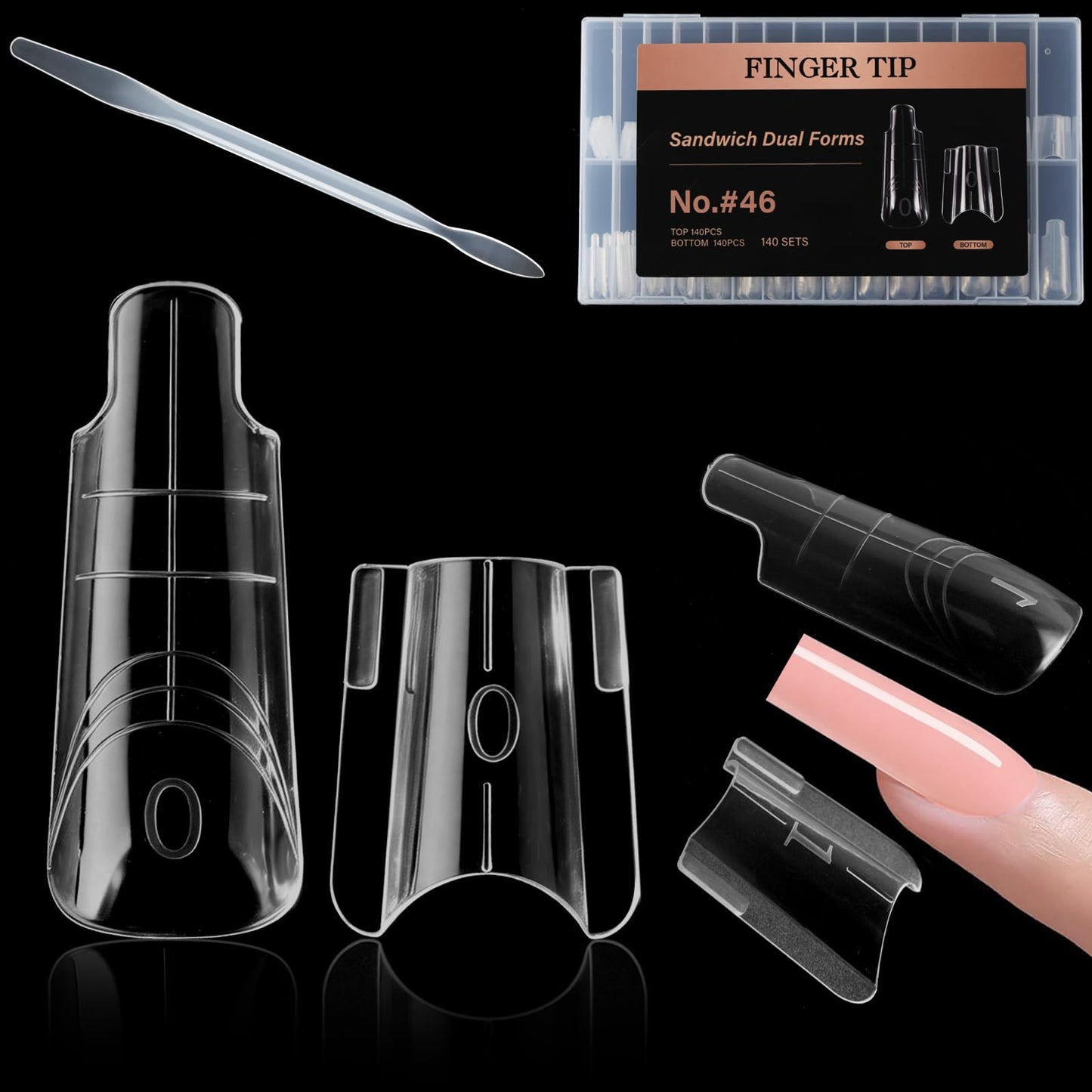 C12rtive Sandwich Nails Dual Forms,280Pcs Reusable Nail Extension Forms with Silicone Polygel Stick,Easy Demolding & Intuitive Operation for DIY & Professional Use