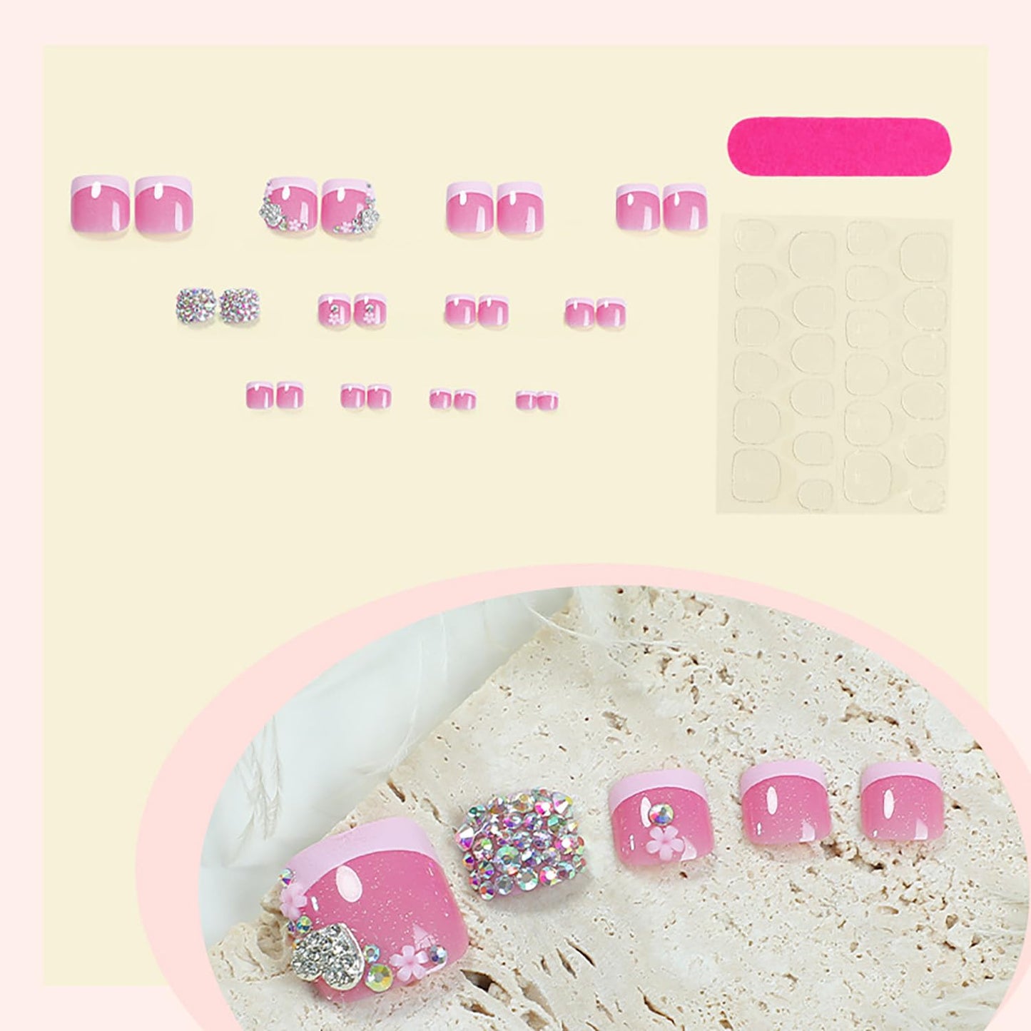 FIEONCIY Press on Toenails with Designs Acrylic Fake Nails for Toe Artificial False Nails with Charms Glue on Toe Nails for Spring Summer Stick on Toenails for Women Girls(XH11204)