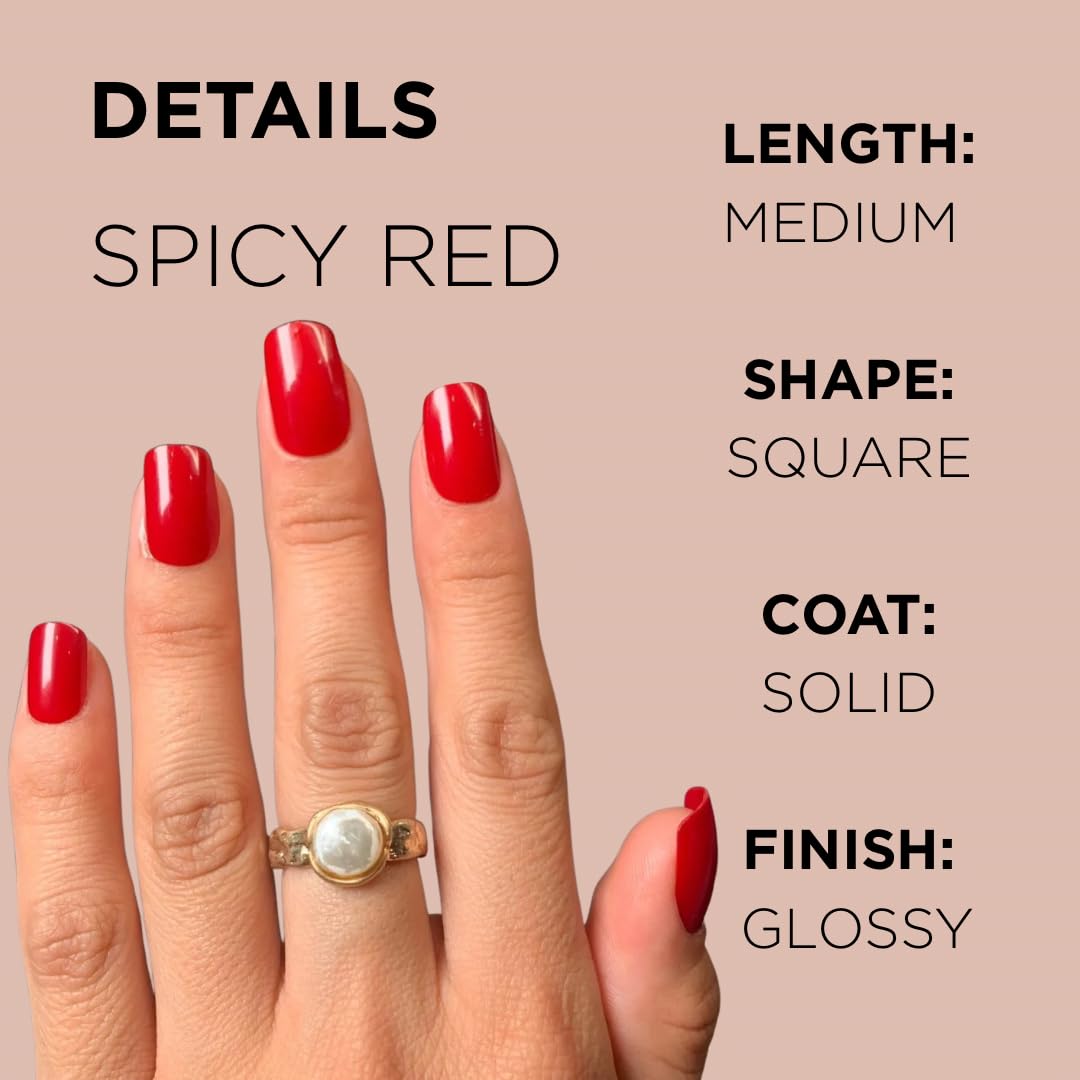 SPICY RED Press-On Nails by Lavaa Beauty | Glossy Red Medium Square Nails