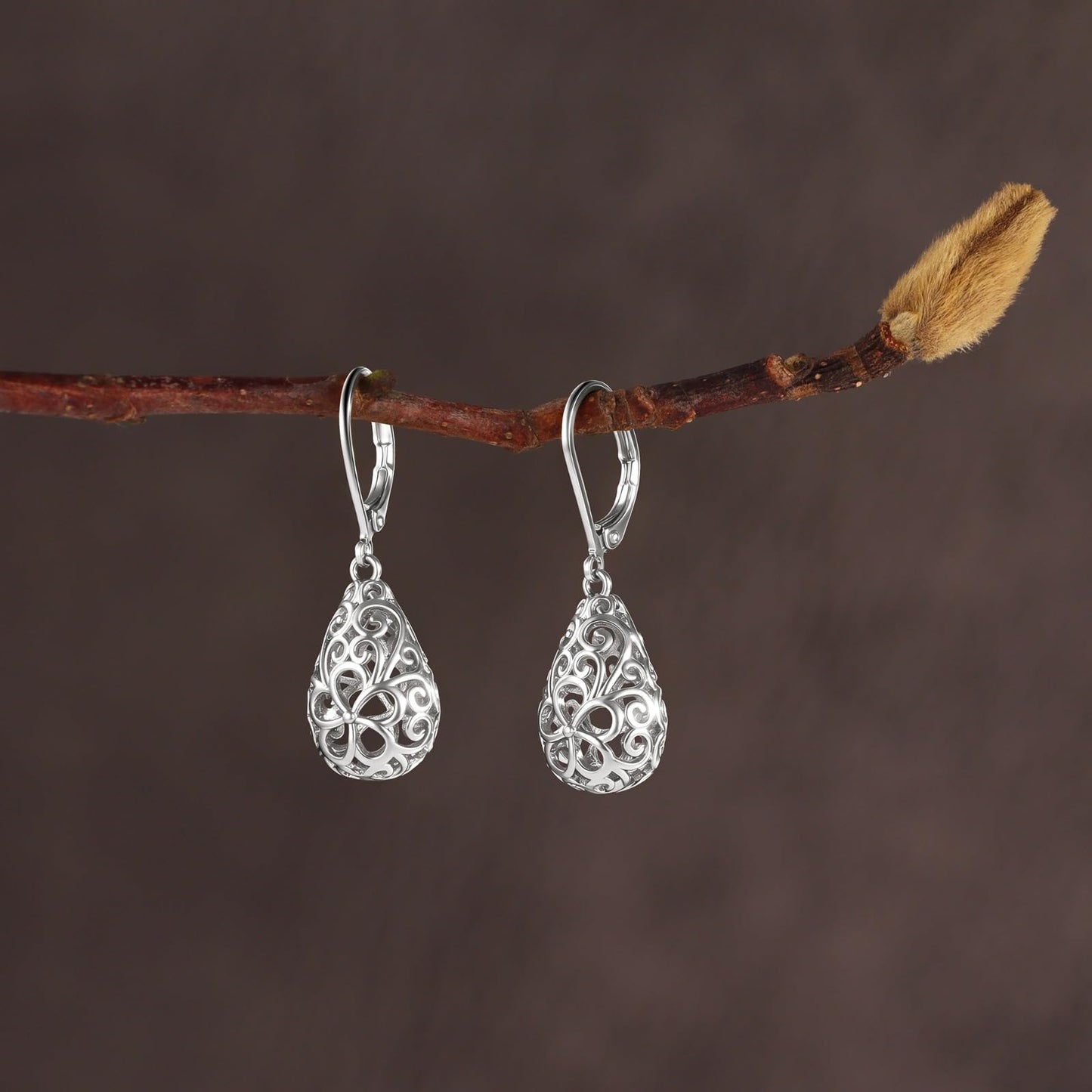 Teardrop 925 Sterling Silver Dangle Earrings for Women Hypoallergenic Filigree Leverback Drop Earrings Jewelry Gifts