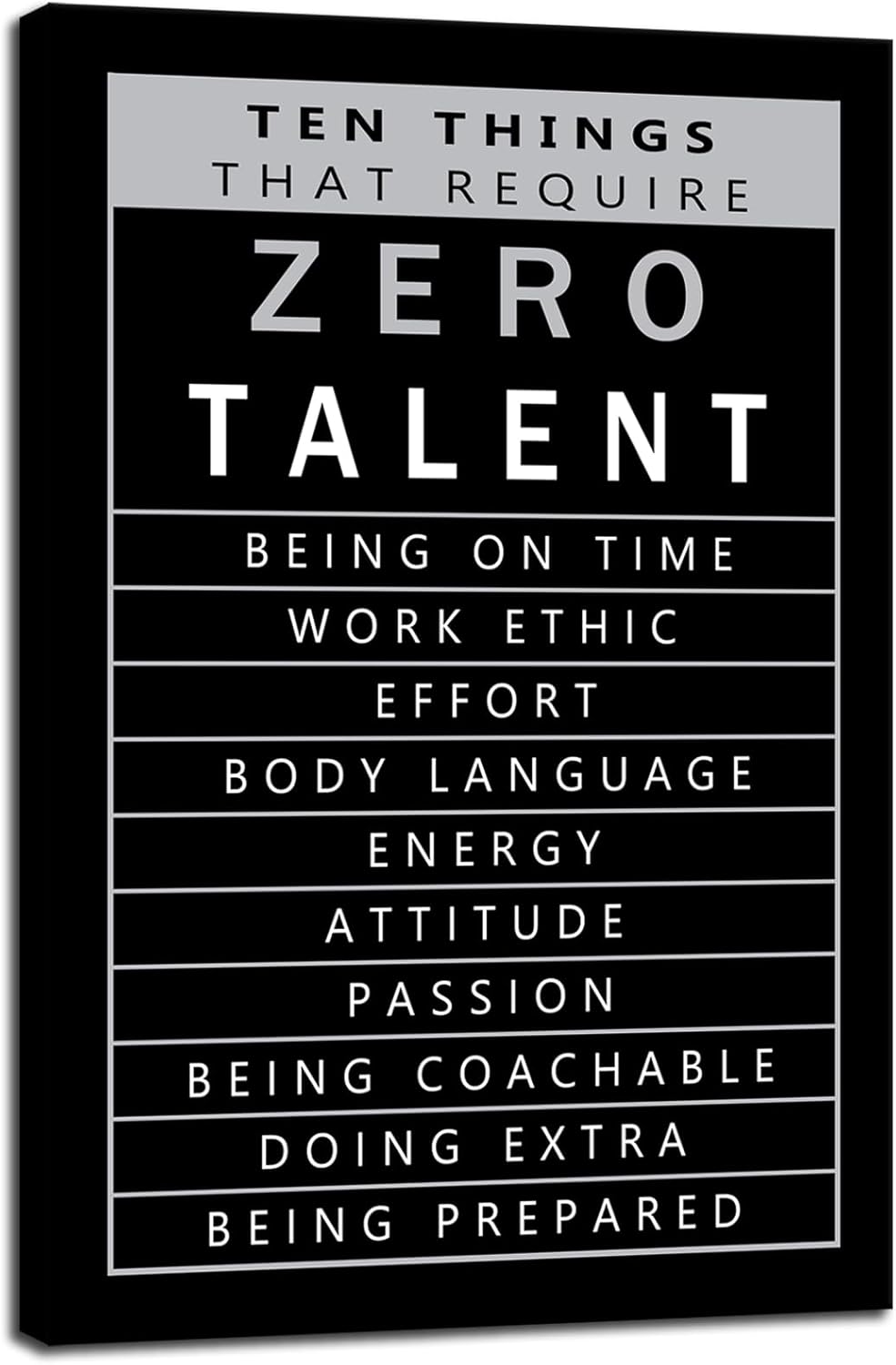 Inspirational Positive Quotes Ten Things That Require Zero Talent Motivational Office Wall Decor Poster Print Artwork Paintings for Bedroom Home Living Room Decor Framed Ready to Hang[12" W X 18" H]